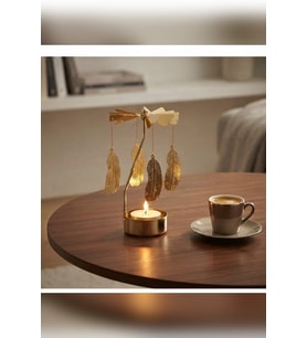 Dönen Mumluk Tüy Figürlü Altın Metal Tealight Mum Tutucu Dekoratif Hediye 15 cm