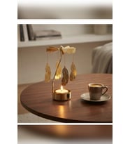 Dönen Mumluk Tüy Figürlü Altın Metal Tealight Mum Tutucu Dekoratif Hediye 15 cm