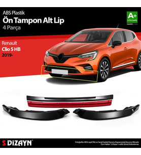 Renault Clio Uyumlu 5 Hatchback ABS Plastik Ön Tampon Alt Lip Kırmızı Ekli 4 Parça. 2019 Üzeri A+Kalite Parça