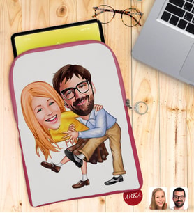 BK Gift Kişiye Özel Sevgililer Karikatürlü Taşınabilir Koruyucu Tablet Kılıfı & Organizer Çanta - Pembe-102