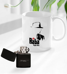 BK Gift Kişiye Özel Babalar Günü Hediyesi Baba Godfather Tasarımlı Kupa Bardak ve Benzinli Çakmak Seti-16 (Model 1)
