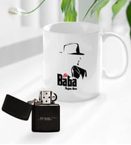 BK Gift Kişiye Özel Babalar Günü Hediyesi Baba Godfather Tasarımlı Kupa Bardak ve Benzinli Çakmak Seti-16 (Model 1)