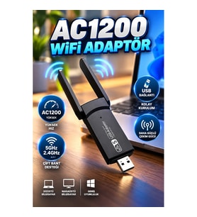 AC1200 USB WiFi Adaptör Taşınabilir Kablosuz Bağlantı Çözümü