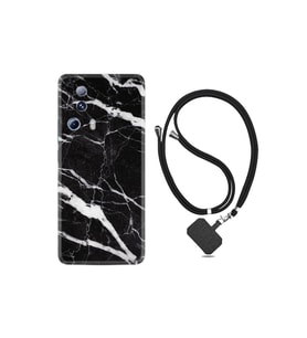 Xiaomi 13 Lite Kılıf Ipli Boyun Askılı Desenli Silikon Siyah Şerit Mermer 1318