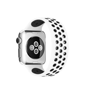 Newface Apple Watch 38mm Ayarlı Delikli Silikon Kordon - Beyaz-Siyah