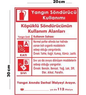 Metal Yangın Söndürücü Kullanımı 20cm x 30cm A4 Büyüklüğünde Uyarı Levhası Yönlendirme Tabelası