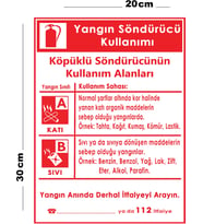 Metal Yangın Söndürücü Kullanımı 20cm x 30cm A4 Büyüklüğünde Uyarı Levhası Yönlendirme Tabelası