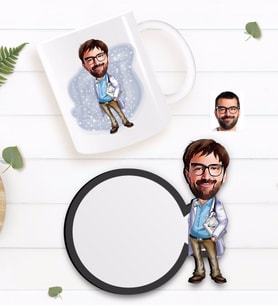 BK Gift Kişiye Özel Erkek Doktor Karikatürlü Beyaz Kupa ve Ahşap Bardak Altlığı Hediye Seti-8