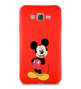 Samsung Galaxy J7 Core Soft Premier Kapak Mickey Mouse-B Tasarımlı Silikon Kılıf - Kırmızı (Şeffaf)