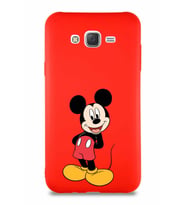 Samsung Galaxy J7 Core Soft Premier Kapak Mickey Mouse-B Tasarımlı Silikon Kılıf - Kırmızı (Şeffaf)