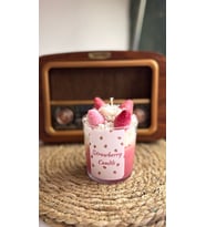 Çilek Soya Wax Mum Simli, Kremalı