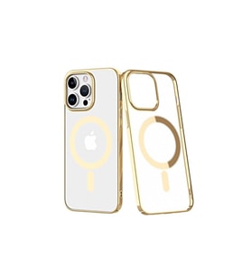 Uyumlu Model Apple iPhone 13 Pro Kılıf Magsafe Sararmaz Şeffaf Mika Kapak (Gold)