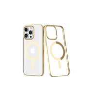 Uyumlu Model Apple iPhone 13 Pro Kılıf Magsafe Sararmaz Şeffaf Mika Kapak (Gold)