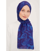 Armine Trend Saks Mavi Batik Gül Desenli Şal 2857-18