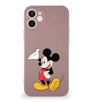 Apple iPhone 12 Soft Premier Kapak Mickey Mouse-C Tasarımlı Silikon Kılıf - Pudra (Şeffaf)