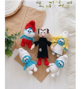 Oyun Arkadaşı Şirinler Oyuncak Set El Örgüsüdür (GARGAMEL, ŞİRİNE, ŞİRİNBABA, UYKUCU, ŞİRİN)