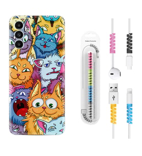 Samsung A23 A31 A32 A50 A51 A52 A53 A70 Kılıf Kablo Koruma Spiral Silikon Kediler 1723