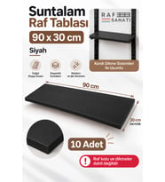 10 Adet - 90x30 cm Suntalam Mağaza Rafı Siyah Geniş Ahşap Raf Tablası Konik Dikme Uyumlu
