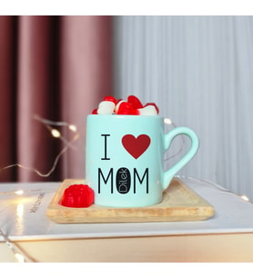 I Love Mom ( Seni Seviyorum Annem ) Tasarımlı Kişiye Özel Yeşil Türk Kahvesi Fincanı