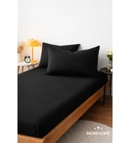 More Home Tek Kişilik Lastikli Çarşaf  Seti + Yastık Kılıfı Siyah