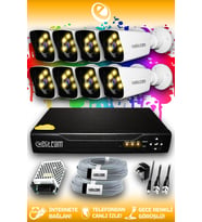 ELITCAM 8 Kameralı Kare 8 Dış Kamera Set HDD'siz Full HD Renkli Gece Görüşlü Güvenlik Kamerası Sistemi