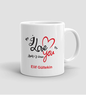 Kişiye Özel I Love You Tasarımlı Beyaz Renk Kupa