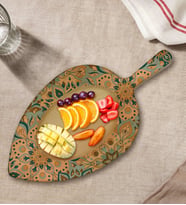 BK Gift Retro Motif Tasarımlı Yaprak Şeklinde Doğal Ahşap Servis ve Sunum Tabağı Model 11
