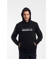 Erkek Kapşonlu Rahat Kalıp İnce Wıllamsburg Brooklyn Baskılı Swetashırt spr24sw123 (Siyah)