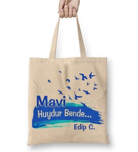 Mavi Huydur Bende Edip C Bez Çanta Uzun Saplı