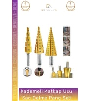 #SacDelmeSeti Profesyonel HSS Çelik Kademeli Matkap Ucu Kalay Kaplamalı 3 Parça Sac Delme Panç Seti