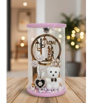 Cam Fanus İçinde Işıklı Love yazılı Ayıcıklı (Pembe)