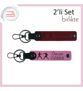 Yeni Başlayan Sporcuya Moral Hediyesi, Boks Figürlü, Kişisel Anahtarlık Seti, Bordo-Pembe