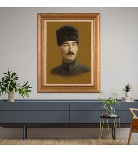 Altın Paspartulu Atatürk  Çerçeveli Tablo C686 (Gold)