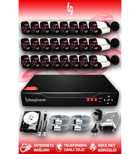 BAYICAM 24 Kameralı Panda 24 Dış Kamera Set 100 GB HDD Full HD Gece Görüşlü Güvenlik Kamerası Sistemi