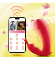 Telefon Uygulama kontrolü Şarjlı Çift Motor 10 frekanslı Dildo Vibratör Kadın Erkek Su Geçirmez Sexs Cinsellik Oyuncağı (Kırmızı)