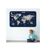 Eğitici Ve Bayraklı Dünya Haritası Dünya Atlası Çocuk Ve Bebek Odası Duvar Sticker-3819-60x105