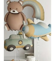 Retro Sevimli Ayıcık Teddy Bear Gökkuşağı Uçak ve Polis Arabası Folyo Balon Seti