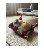 Peluş Yavru Köpek Oyuncak Minder Üstünde Uyuyan Kedi Orta Boy