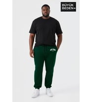 Erkek Büyük Beden New York Baskılı Paça Lastikli Rahat Kesim Jogger İnce Eşofman Altı SPR26BEA951-5 (Koyu Yeşil)