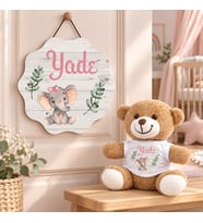 Kişiye Özel Bebek Kapı Süsü (Peluş Ayıcık Hediyeli) – Baby Shower / Hastane Odası