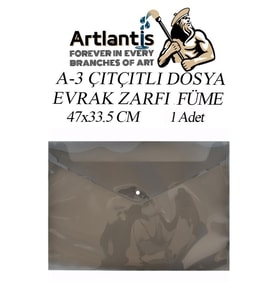 A3 Çıtçıtlı Dosya Füme 1 Adet A-3 Çıt çıtlı Zarf Dosya Transparan 47x33.5 cm Büyük Boy Çıtçıtlı Dosya