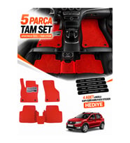 e-biz DACİA SANDERO STEPWAY (2012-2020) Uyumlu EVA Oto Paspas Metal Topukluklu Havuzlu Kırmızı