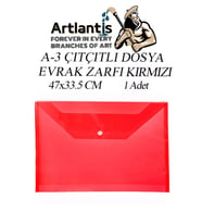 A3 Çıtçıtlı Dosya Kırmızı 1 Adet A-3 Çıt çıtlı Zarf Dosya Transparan 47x33.5 cm Büyük Boy Çıtçıtlı Dosya