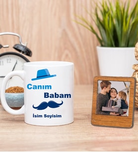 Babalar Gününe Özel Baba Tasarımlı Beyaz Kupa Ve Çerçeve