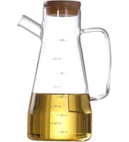 Bambu Kapaklı Borosilikat Cam Yağdanlık - 900 ML, Dayanıklı Vakumlu Kapaklı Cam Yağdanlık ve Sirkelik, Mutfak Kullanımı İçin