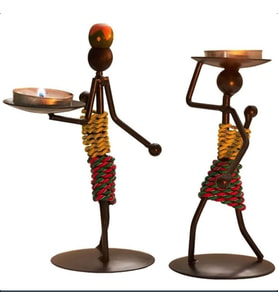 Afrikalı Kadın Tealight Metal Mumluk Şık Hediyelik 2'li