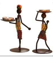Afrikalı Kadın Tealight Metal Mumluk Şık Hediyelik 2'li