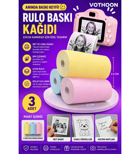 Çocuk Fotoğraf Makinesi Yedek Termal Baskı Kağıdı Renkli (3 Lü Rulo) – 57x25mm