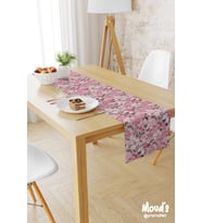 Pembe Pastel Çiçek Desenli Baskılı Süet Runner Masa Örtüsü
