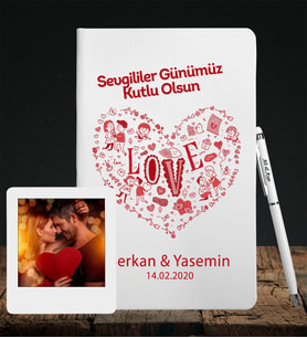 Sevgililer Gününe Özel Deri Beyaz Defter Kalem & Instagram Çerçeve Hediye Seti 11